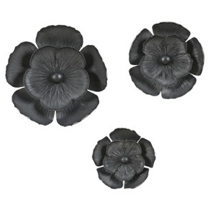LuxenHome 3-Piece Dark Gray with Gold Metal Flowers Wall Decor Set - 1 of 4