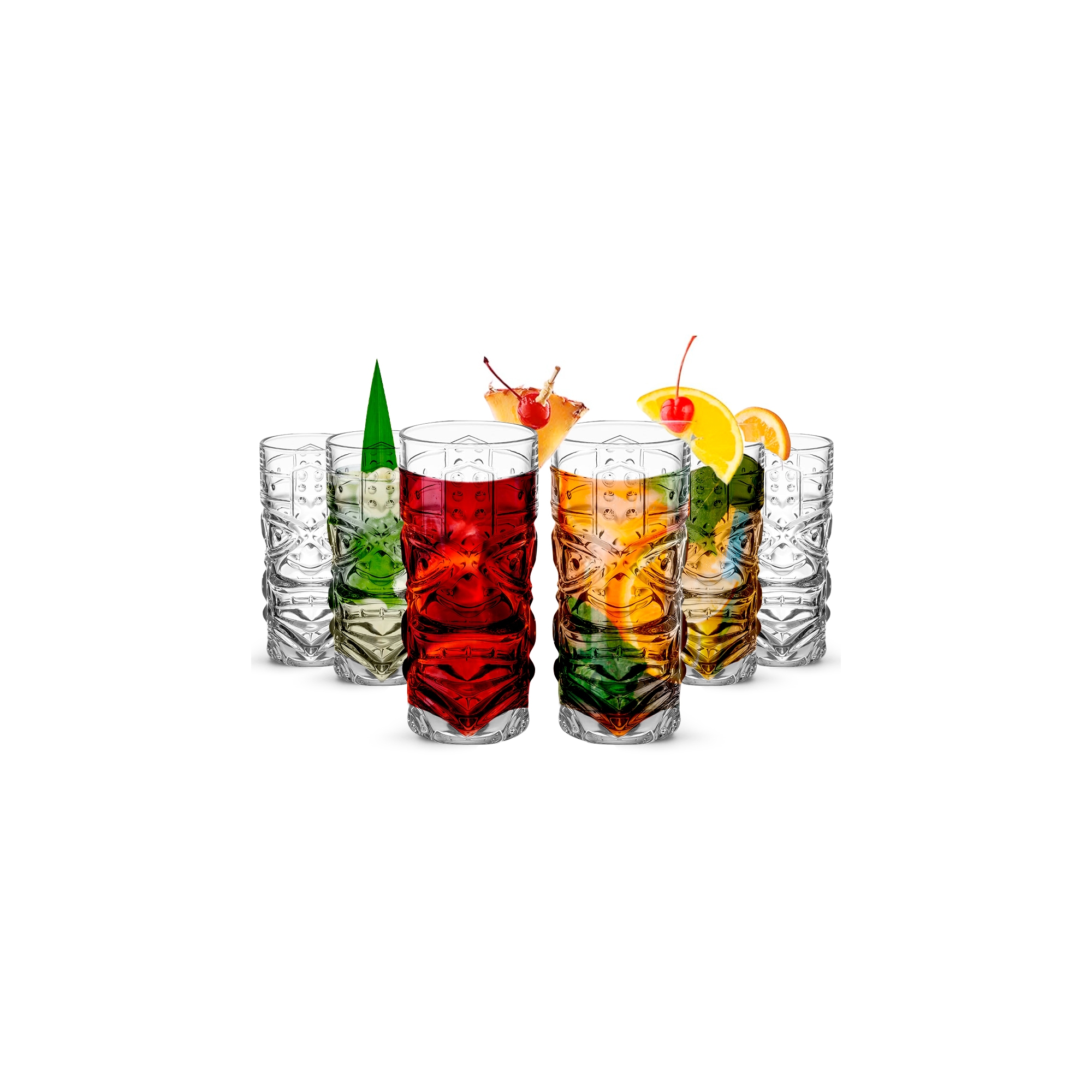 LEMONSODA Clear Tiki Glasses, Set of 6- 15 oz