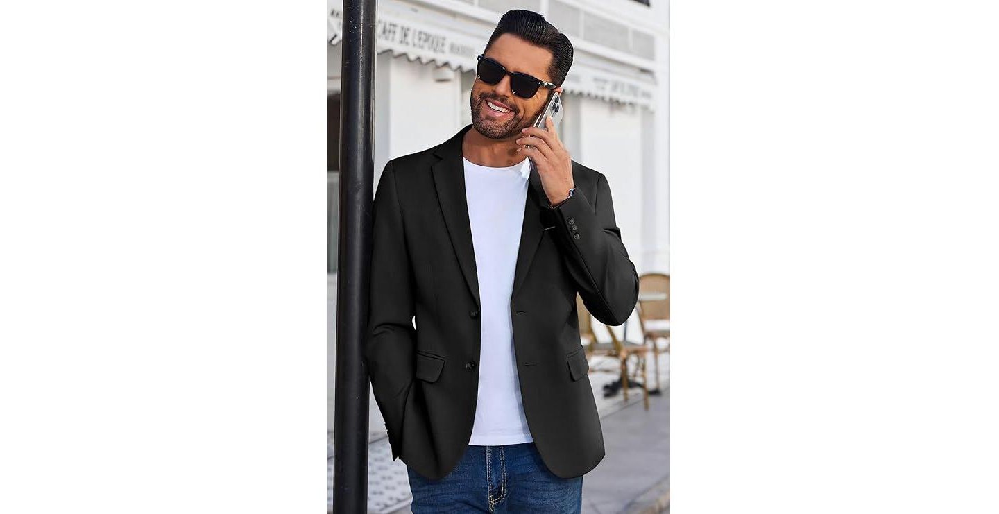 Мужской пиджак COOFANDY Blazer Business Suit Jacket Slim Fit Two Button Casual Sport Coats Grey, цвет: Серый — фото 8