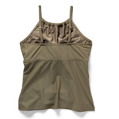 Shade & Shore Women's Post Mastectomy High Neck Shirred Tankini Top - Shade & Shore™ Green L — фото 2