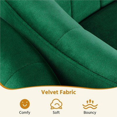 Green Velvet Barrel Accent Armchairs with Gold Metal Legs, Set of 2