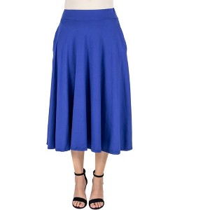 24seven Comfort Apparel Elastic Waist Pleated Pocket Midi Skirt - 1 of 4