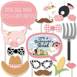 Big Dot of Happiness Girl Farm Animals - Pink Barnyard Baby Shower or Birthday Party Photo Booth Props Kit - 20 Count - 1 of 4