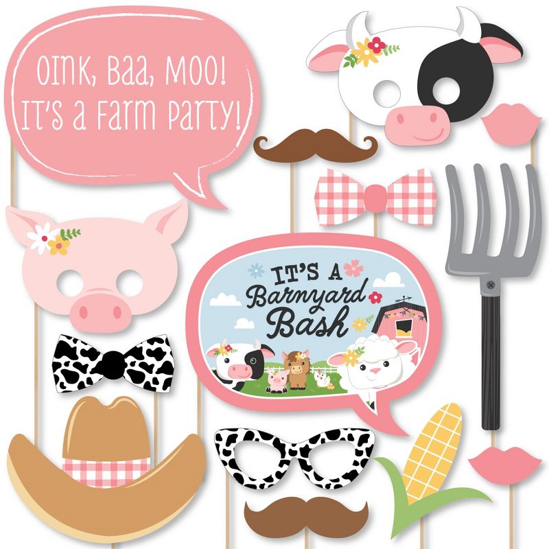 Big Dot of Happiness Girl Farm Animals - Pink Barnyard Baby Shower or Birthday Party Photo Booth Props Kit - 20 Count, 1 of 7