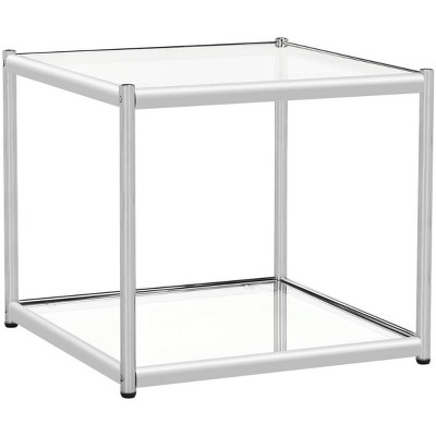 20" Square Chrome & Glass Transitional End Table