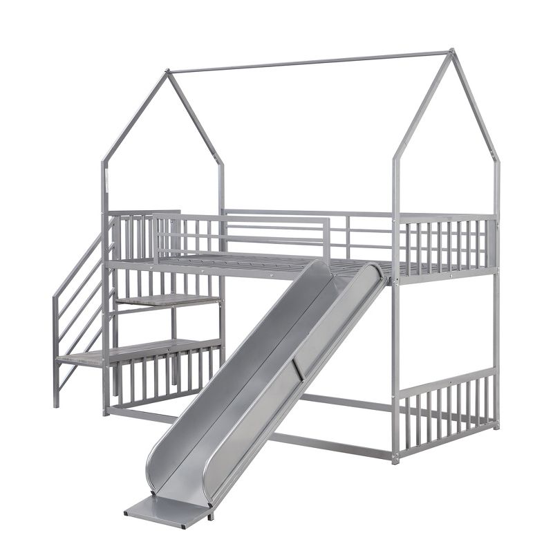 Twin over Twin Metal Bunk Bed House Bed with Slide and Staircase-ModernLuxe, 5 of 12