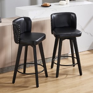 Beautyolove Faux Leather Upholstered Wooden Counter Height Bar Stool Swivel Counter Stool (Set of 2) - 1 of 4