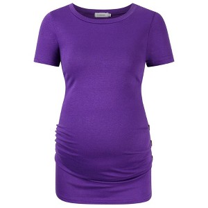 Maternity Shirt Side Button and Ruched Maternity Tunic Tops Maternity Short Sleeve T-Shirts (XL,Olive) - 1 of 1