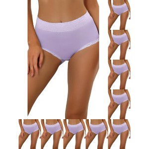 INSPIRE CHIC Women's Cotton Solid High-Rise Lace Trim Tummy Control Full Coverage Briefs 10 Packs - 1 of 4