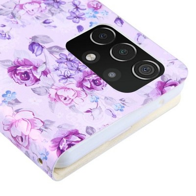 MyBat MyJacket Wallet Diamond Series Compatible With Samsung Galaxy A52 5G - Fresh Purple Flowers