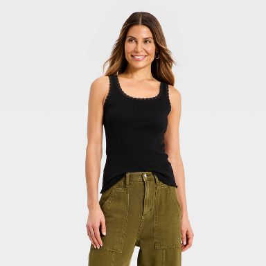 Women's Rib Lace Tank Top - Universal Thread™ Black XS