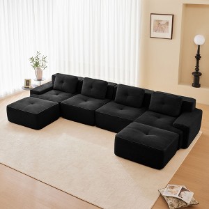 153" Modern U-Shaped Modular Sectional Sofa for Living Room, Corduroy Fabric,4-Seater Couch with Deep Seat and 2-Movable Ottoman, Camel - 1 of 4