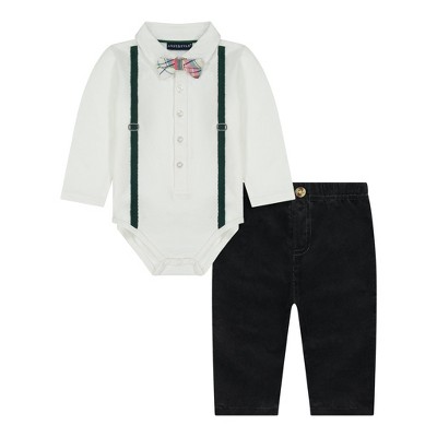 Andy & Evan Toddler  Polo Shirtzie Set in White, Size 12/18