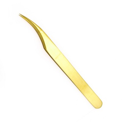 Unique Bargains Women's Dolphin Eyelash Extension Tweezers Gold Tone 1 Pc