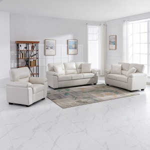 6 seater Living Room Sofa Loveseat Chair Set Faux Leather Couch with Pillows Chocolate Black-Morden Fort - 1 of 4