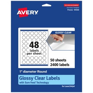 Avery Glossy Clear Round Labels with Sure Feed, 1" diameter - 1 of 4