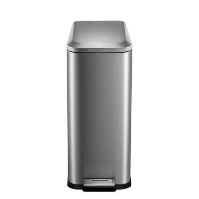Slim Trash Can, Smudge Resistant Rectangular Garbage Can with Soft-Close Foot Pedal