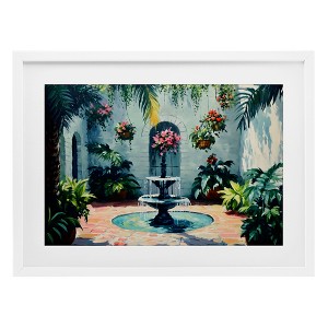 Stupell Industries Floral Fountain Courtyard Framed Print Under Glass Art - 1 of 4