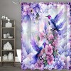 Paaaawaters 1pc Enchanting Purple Hummingbird Shower Curtain Set with Waterproof Floral Design, 12 Easy-Glide Hooks - 4 of 4