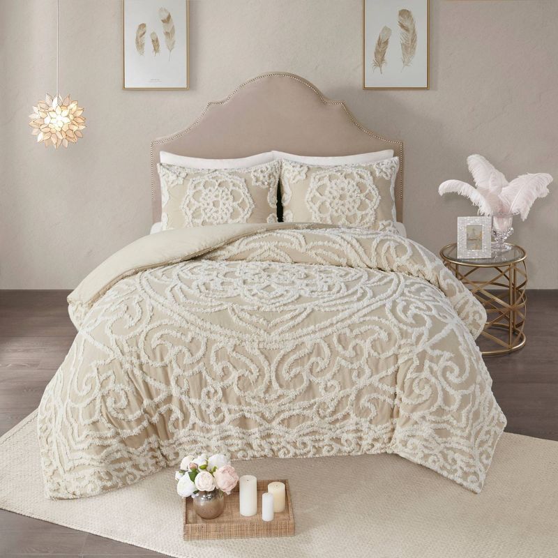 Cecily Tufted Cotton Chenille Medallion Duvet Cover Set, 3 of 16
