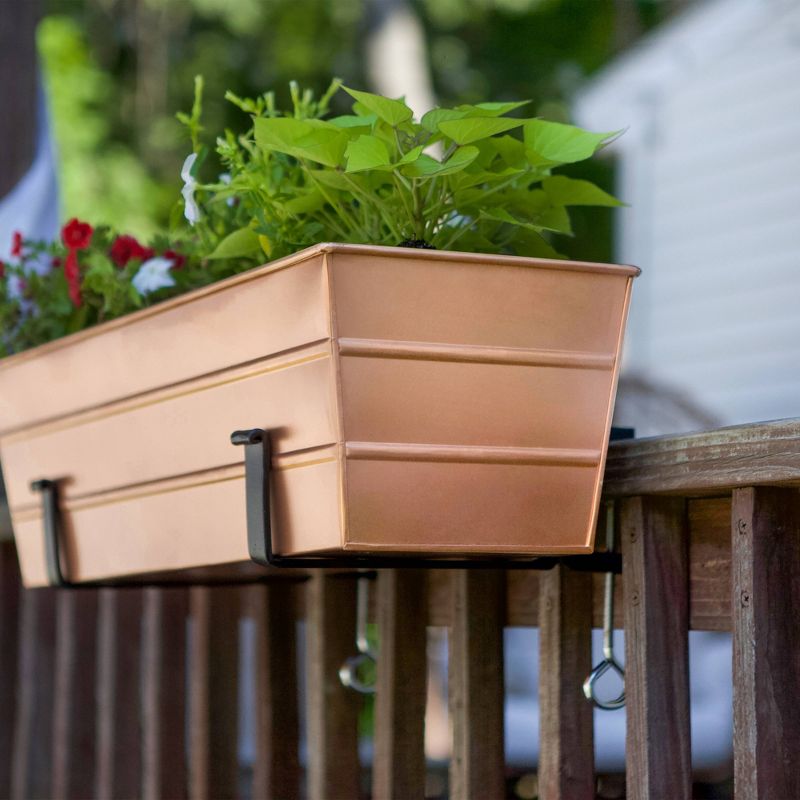 24&#34; Wide Rectangular Flower Box Copper Plated Galvanized Steel with Black Wrought Iron Clamp-On Brackets - ACHLA Designs, 5 of 10