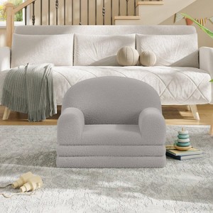 Kids Sofa Chair, 2-in-1 Convertible Toddler Couch Lounge, Comfy Fold Out Teddy Fleece Fabric Children's Sofa Bed - 1 of 4
