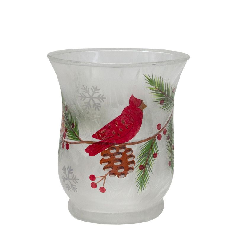 Northlight 2.75" Hand Painted Christmas Cardinal and Pine Flameless Glass Candle Holder, 1 of 7