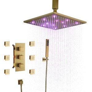 CASAINC 6-Spray 12 Inches LED Thermostatic Dual Shower Head Ceiling Mount Fixed and Handheld Shower Head 2.5 GPM - 1 of 4
