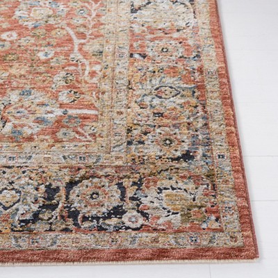 Rust and Blue Hand-Knotted Synthetic Area Rug 5' x 8'