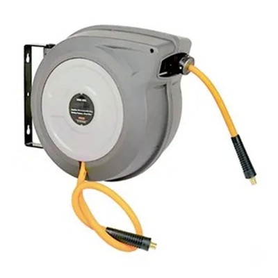 Master Mechanic 3/8" x 50' Lightweight Compact Wall Mount Retractable Hybrid Polymer Air Compressor Hose Reel with Plastic Housing