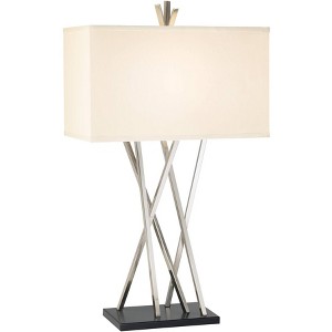 Possini Euro Design Asymmetry Modern Table Lamp 30" Tall Brushed Nickel Metal with Table Top Dimmer White Linen Shade for Bedroom Living Room Bedside - 1 of 4