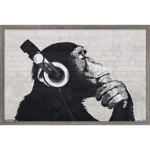 Trends International Chimp with Headphones on Wall Framed Wall Poster Prints - 1 of 4