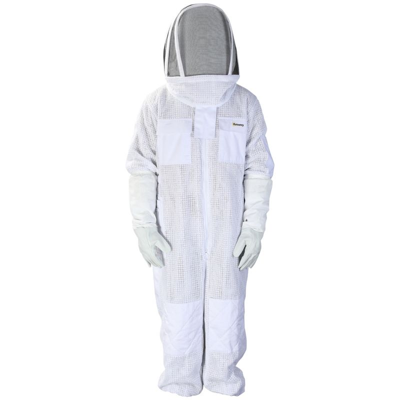 Outsunny Professional Beekeeping Suit for Men & Women, Cotton Beekeeper Outfit with Gloves, Ventilated Veil Hood, Jacket, XXL, Cream White, 1 of 7