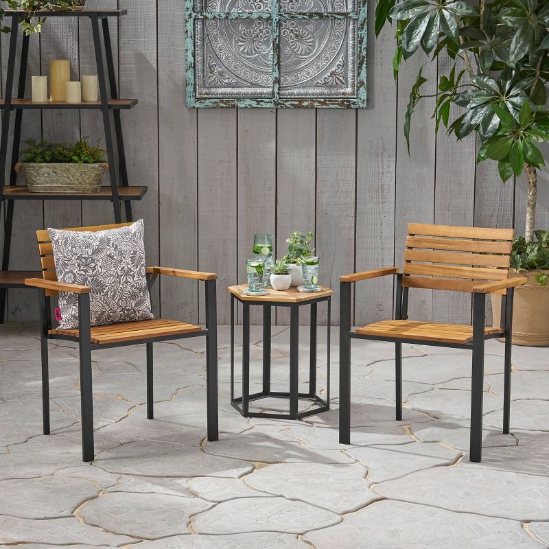2pk Laris Wood & Iron Patio Dining Chair - Christopher Knight Home , 3 of 8