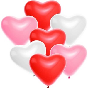 4E's Novelty 36 Pack Latex Heart Shaped Balloons 10" With Ribbon - Pink White Red Heart Balloons, Valentines Day Balloons - 1 of 3