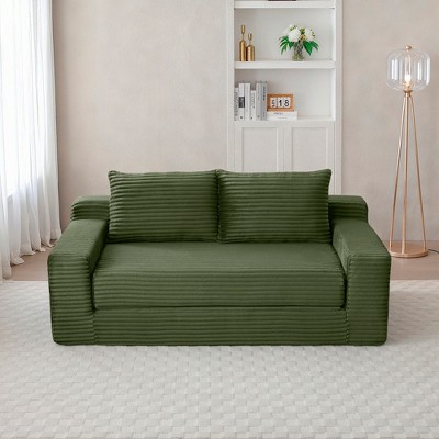 Kumasinova Memory Foam Cloud Loveseat Sofa,2-in-1 Convertible Folding Couch Bed with Pull-Out Sleeper,Corduroy Floor Sofa for Apartment,Bedroom