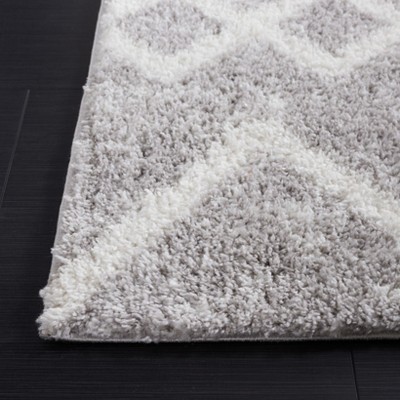 Grey and Ivory Geometric Shag Area Rug 4'5" x 6'5"