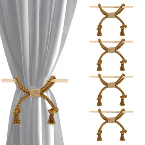 Unique Bargains Cotton Hand-Woven Decorative Tassel Curtain Tiebacks with Wood Club - 1 of 4