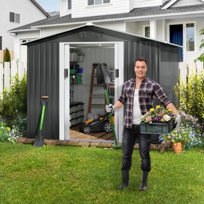 Bencmate Storage Sheds Outdoor Storage Room With All-Weather Design Metal Tool Shed For Backyard, Patio, Lawn, Gray, 101.18"*100.39"*70.28"
