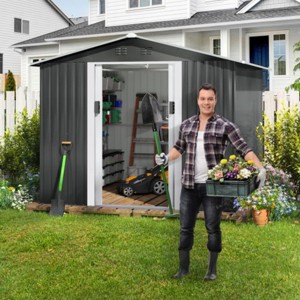 SEVOBAL Storage Sheds Outdoor Storage Room With All-Weather Design Metal Tool Shed For Backyard, Patio, Lawn, Gray, 101.18"*100.39"*70.28" - 1 of 4