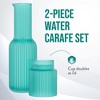 American Atelier Bedside Water Night Set 30 oz Carafe with Tumbler Glass, Ribbed Pitcher - Aqua Blue - 2 of 4