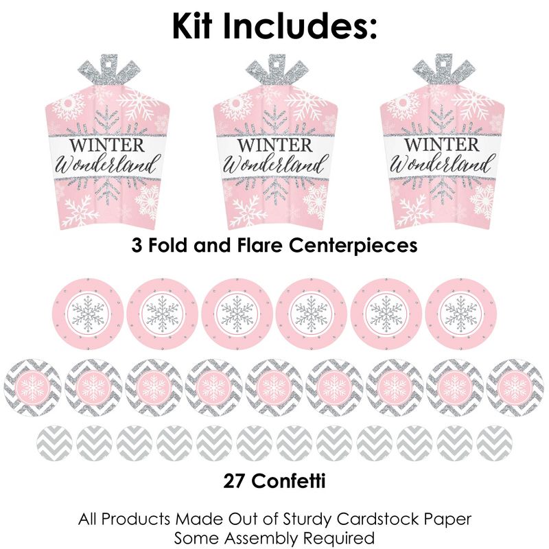 Big Dot of Happiness Pink Winter Wonderland - Holiday Snowflake Birthday Party and Baby Shower Decor and Confetti Terrific Table Centerpiece Kit 30 Ct, 3 of 9
