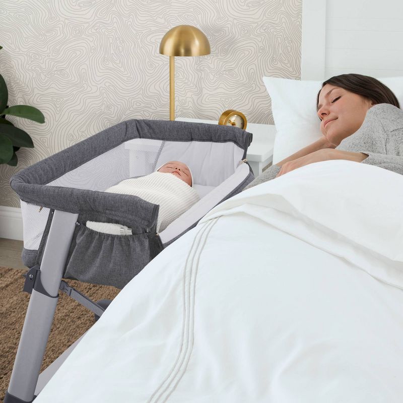 Simmons Kids&#39; Dream Bedside Baby Bassinet Sleeper with Breathable Mesh and Adjustable Heights - Lightweight Portable Crib - Gray, 3 of 20