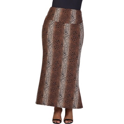 24seven Comfort Apparel Plus Size Animal Print Foldover Waist Maxi Skirt