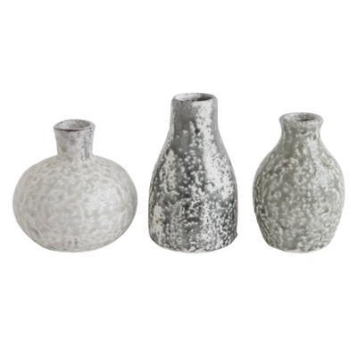Set of 3 Terracotta Vases Distressed Gray - 3R Studios