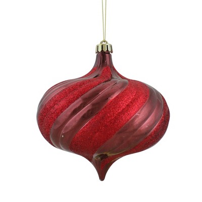 Northlight 4ct Shiny Glitter Swirl Shatterproof Onion Drop Christmas Ornament Set 5.75" - Burgundy