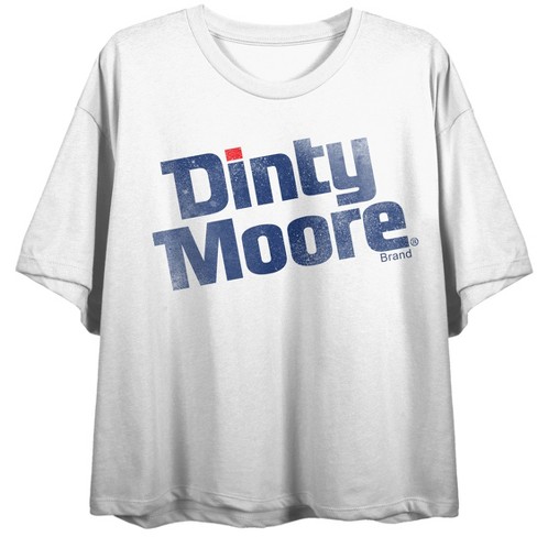 Dinty Moore Distressed Slant Logo Women's White Crop Tee - image 1 of 3