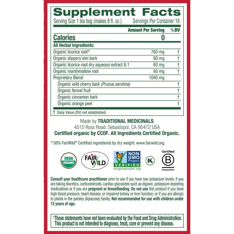Traditional Medicinals Organic Throat Coat Herbal Dietary Supplement Herbal Tea - 16ct, 5 of 11