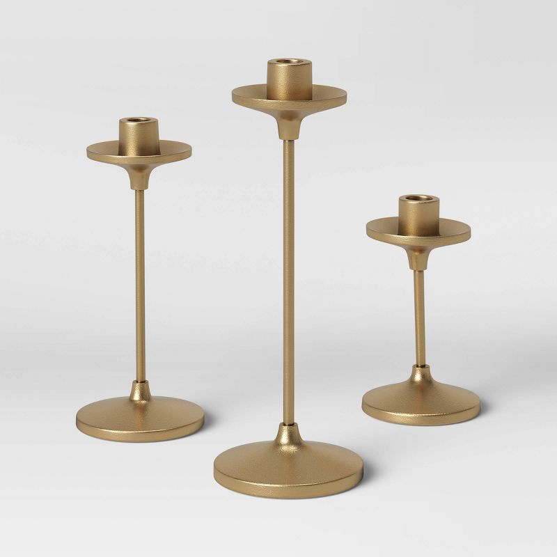 11&#34; x 4&#34; Set of 3 Tapers Cast Aluminum Candle Holder with Brass Finish Gold - Threshold&#8482;, 1 of 7
