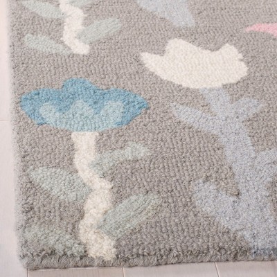 Gray and Pink Floral Hand-Tufted Wool Kids Rug, 3' x 5'